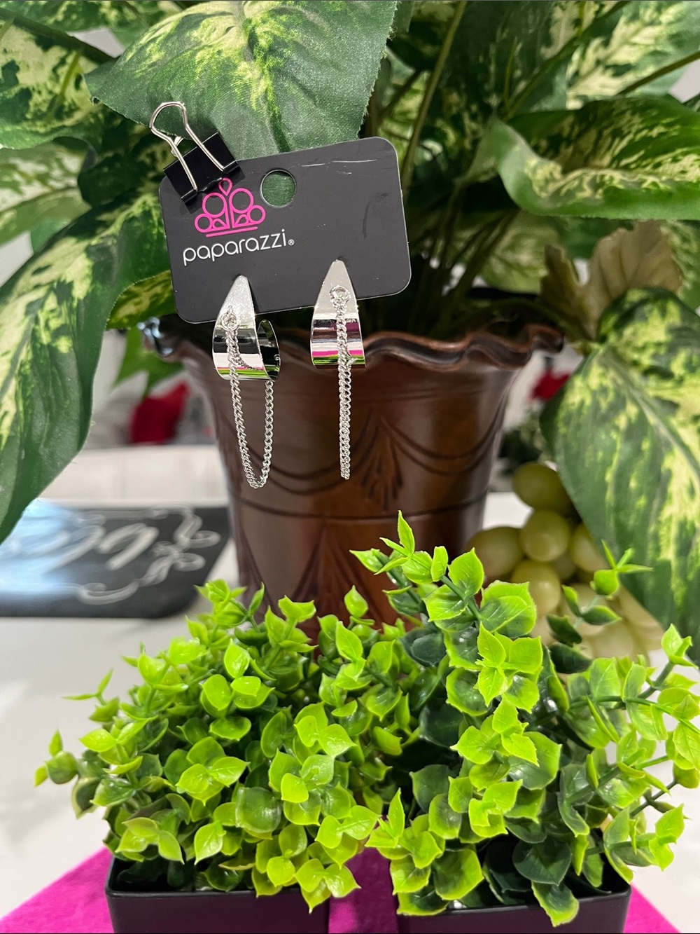 Paparazzi Silver Dangle Chain hoops Earrings
